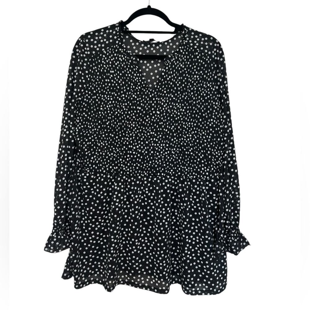 Lane Bryant Black and White Polka Dot Shirred Tunic - Size 14/16